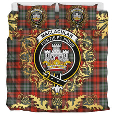MacLachlan Weathered Tartan Crest Bedding Set - Golden Thistle Style