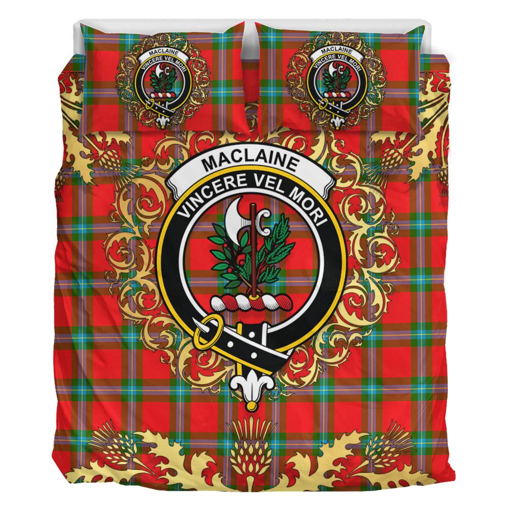 MacLaine of Loch Buie Tartan Crest Bedding Set - Golden Thistle Style