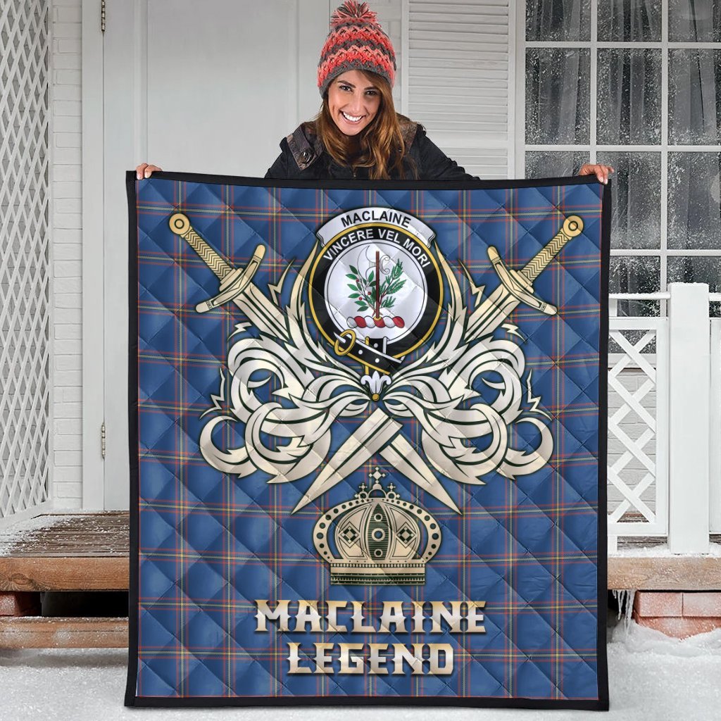 MacLaine of Loch Buie Hunting Ancient Tartan Crest Legend Gold Royal Premium Quilt