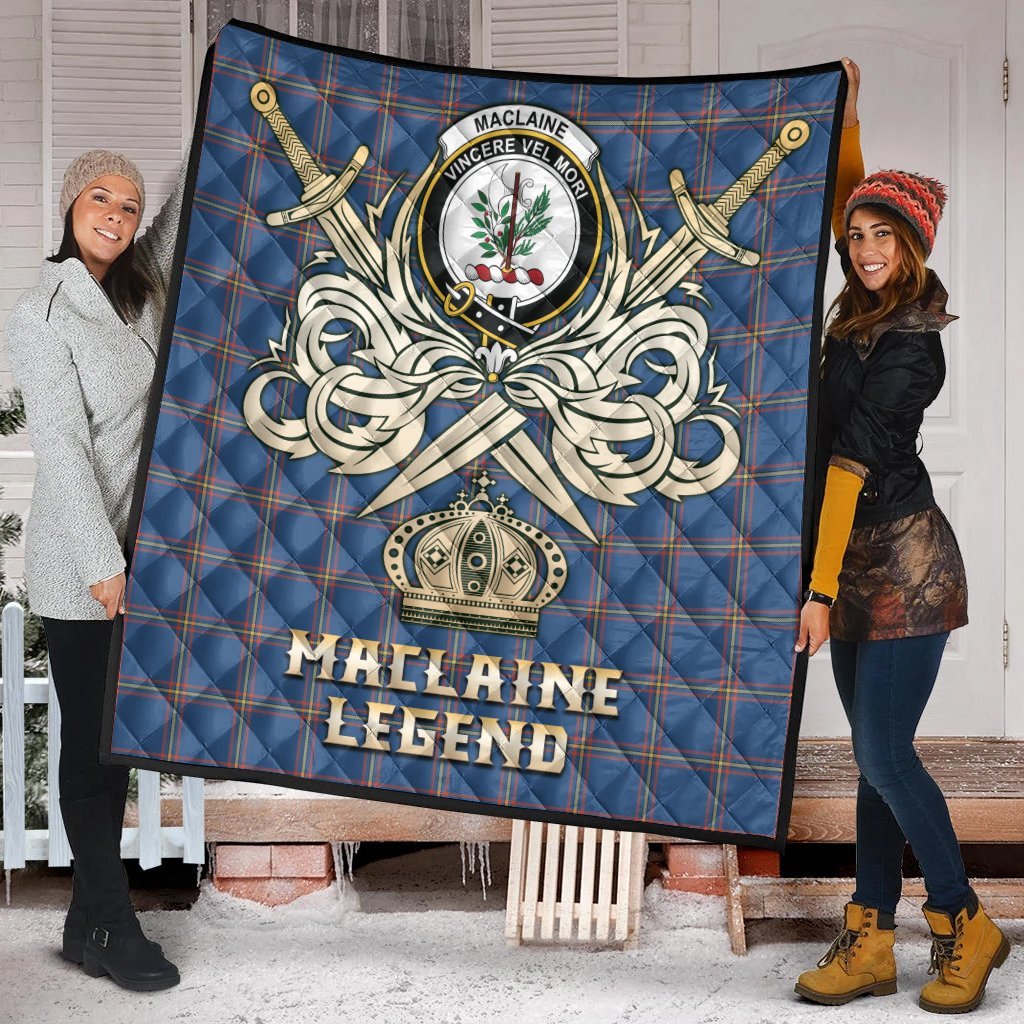 MacLaine of Loch Buie Hunting Ancient Tartan Crest Legend Gold Royal Premium Quilt