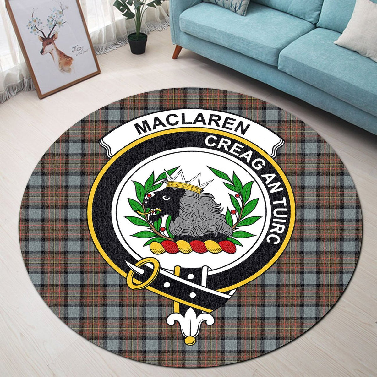 MacLaren Weathered Tartan Crest Round Rug