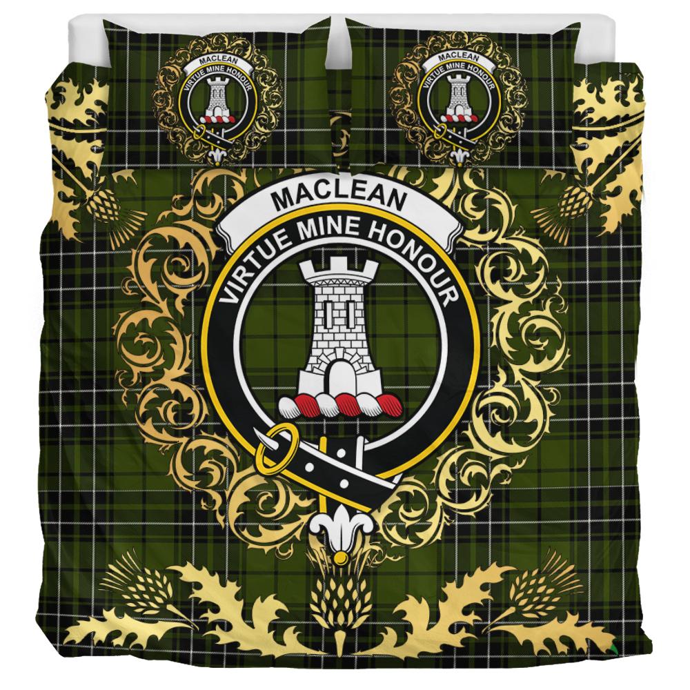MacLean Hunting Tartan Crest Bedding Set - Golden Thistle Style