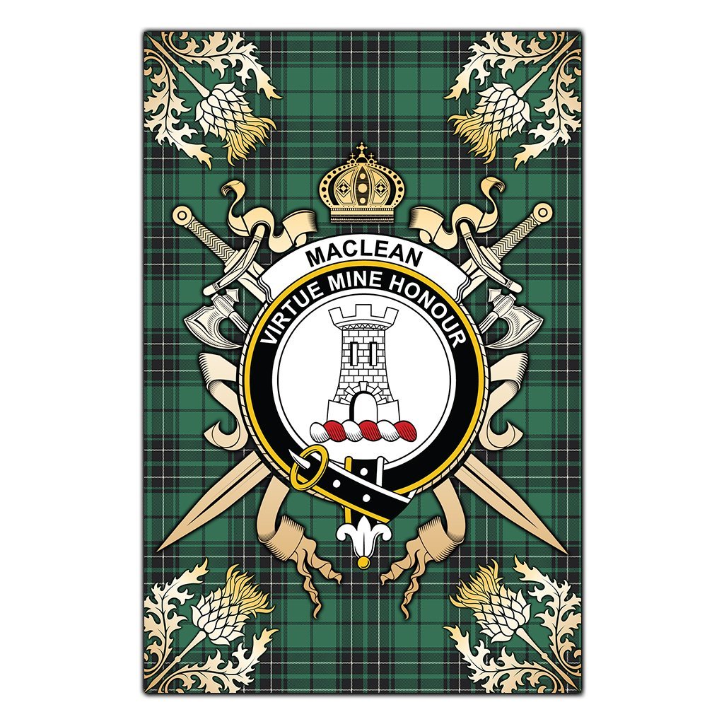 MacLean Hunting Ancient Tartan Crest Black Garden Flag - Gold Thistle Style