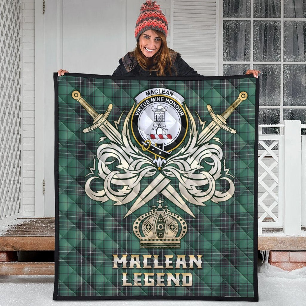 MacLean Hunting Ancient Tartan Crest Legend Gold Royal Premium Quilt