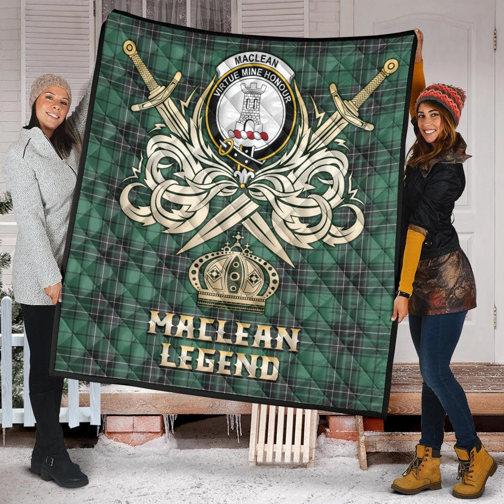 MacLean Hunting Ancient Tartan Crest Legend Gold Royal Premium Quilt