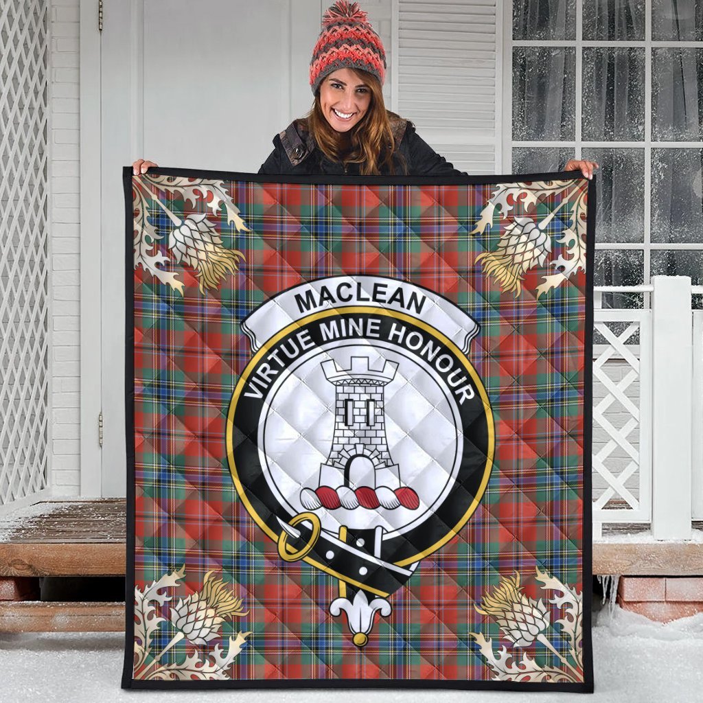 MacLean of Duart Ancient Tartan Crest Premium Quilt - Gold Thistle Style