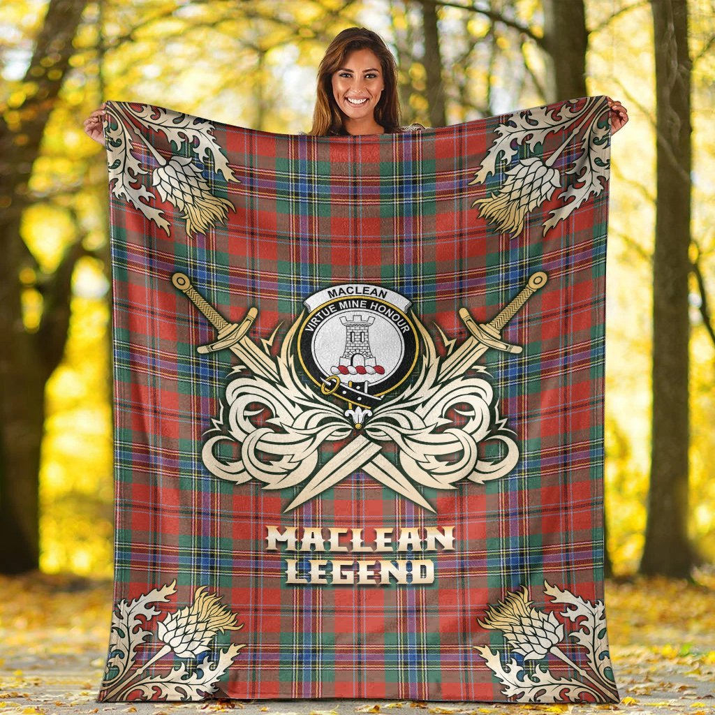 MacLean of Duart Ancient Tartan Gold Courage Symbol Blanket