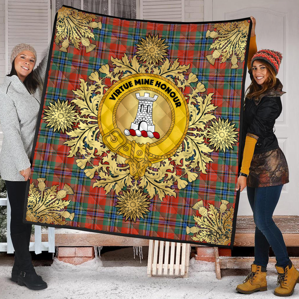 MacLean of Duart Ancient Tartan Crest Premium Quilt - Gold Thistle Style