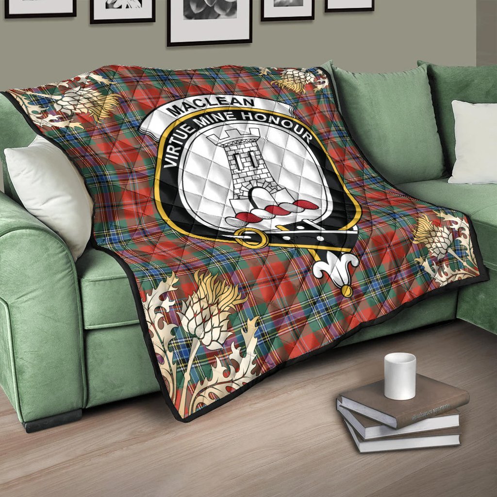 MacLean of Duart Ancient Tartan Crest Premium Quilt - Gold Thistle Style