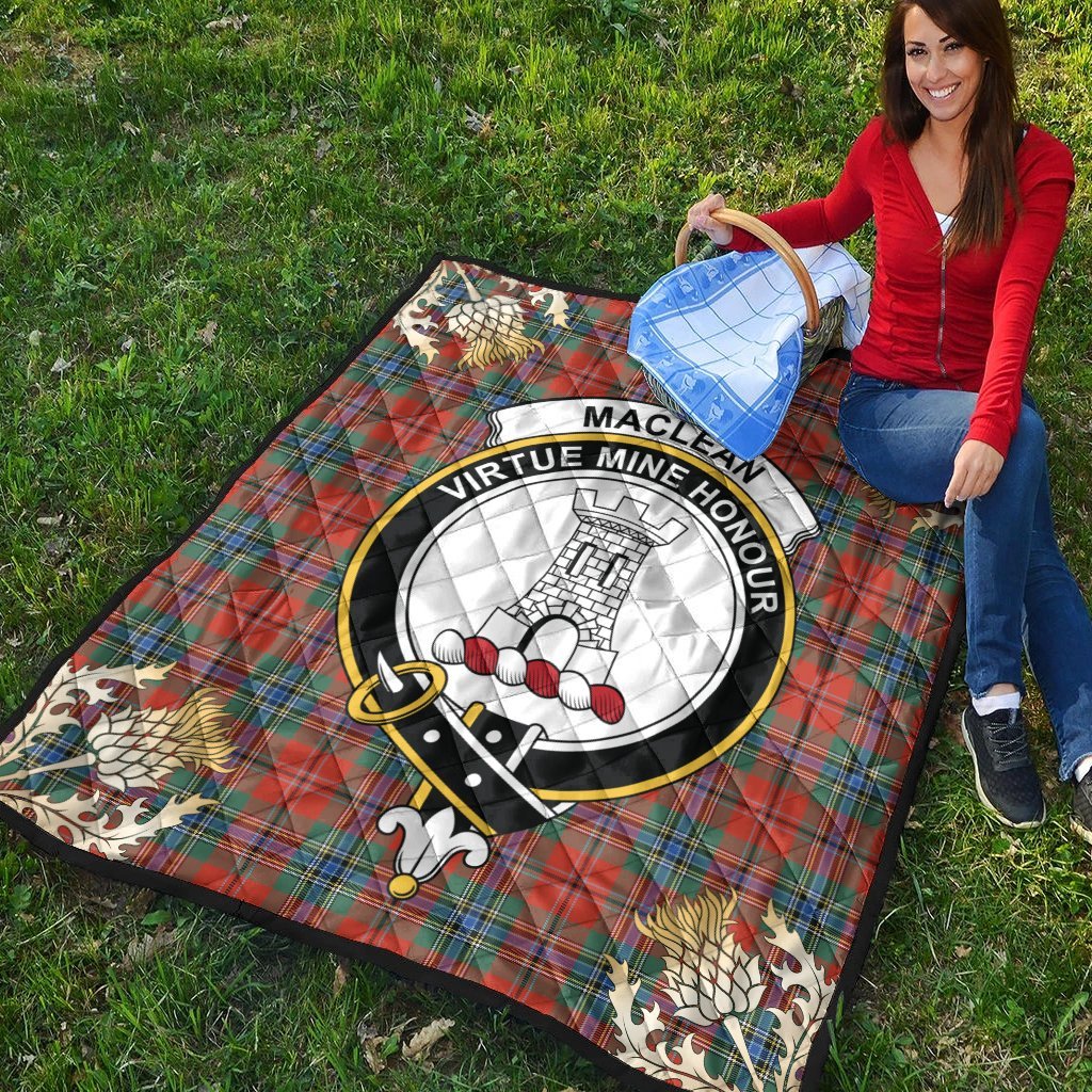 MacLean of Duart Ancient Tartan Crest Premium Quilt - Gold Thistle Style