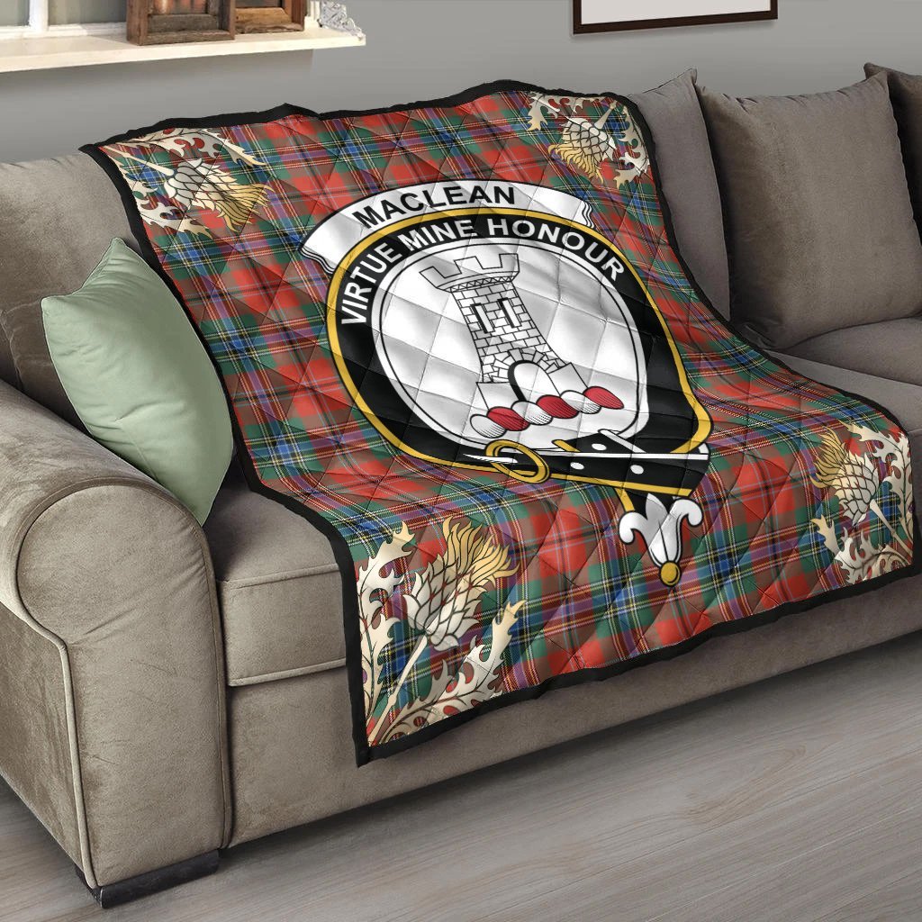 MacLean of Duart Ancient Tartan Crest Premium Quilt - Gold Thistle Style