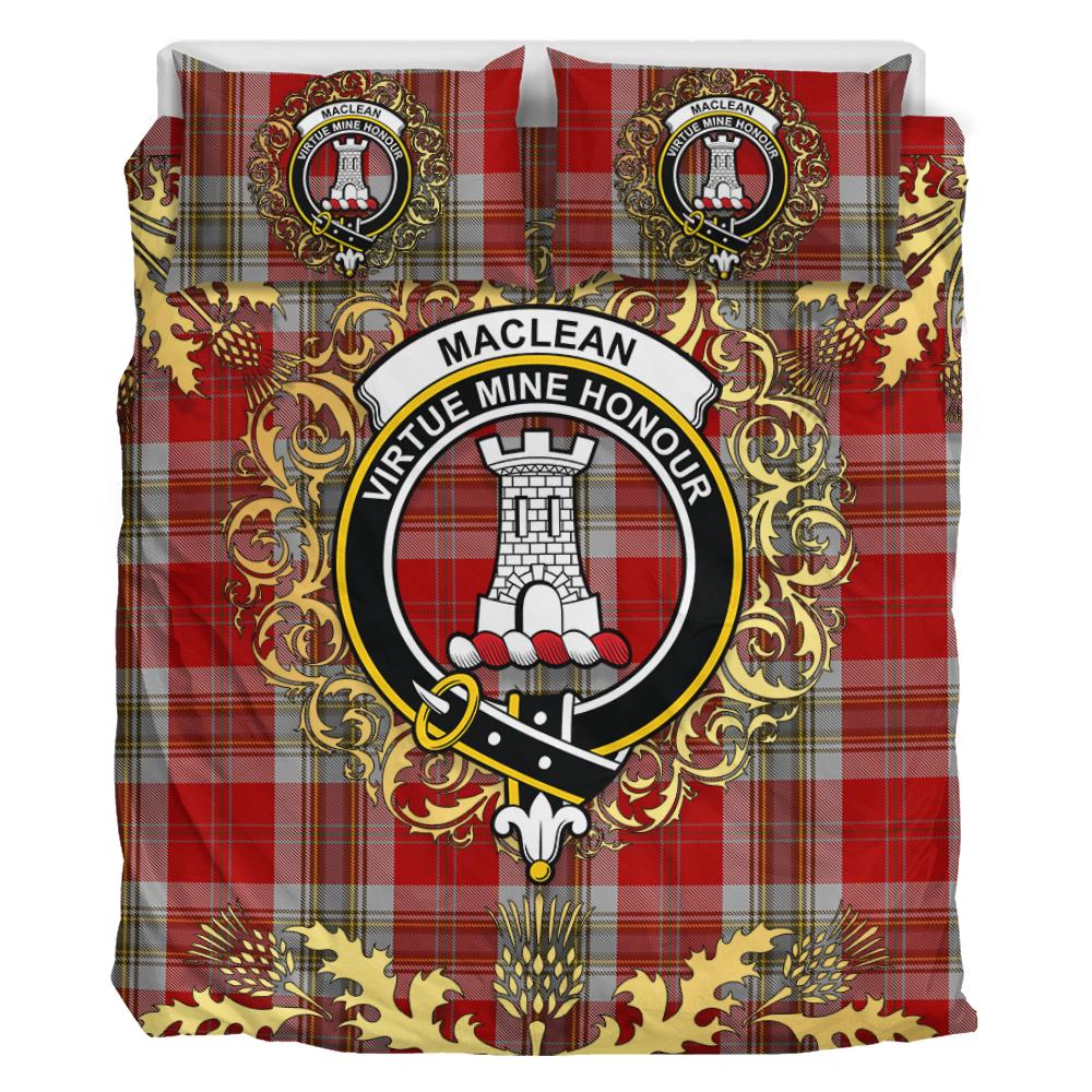 MacLean of Duart Dress Red Tartan Crest Bedding Set - Golden Thistle Style