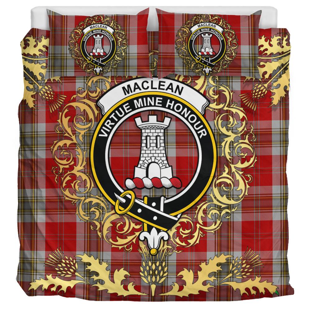 MacLean of Duart Dress Red Tartan Crest Bedding Set - Golden Thistle Style