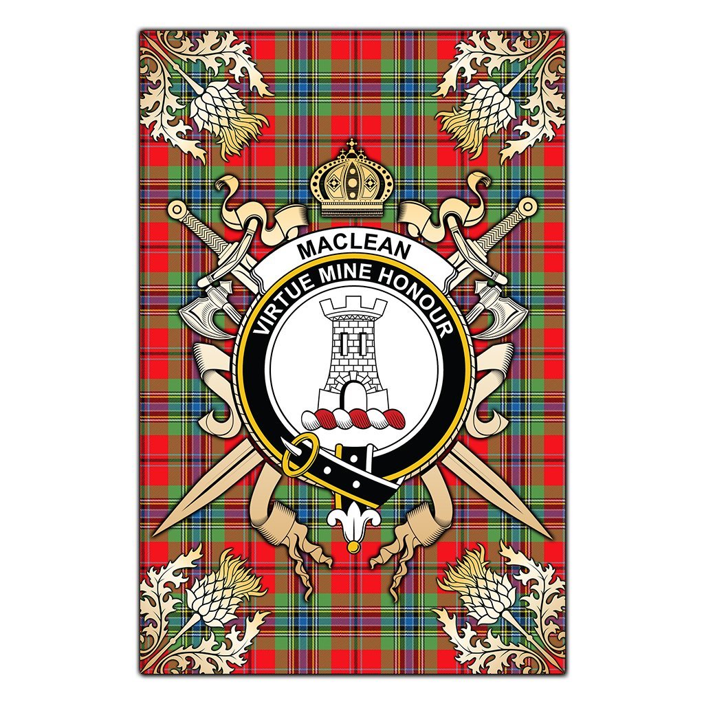 MacLean of Duart Modern Tartan Crest Black Garden Flag - Gold Thistle Style