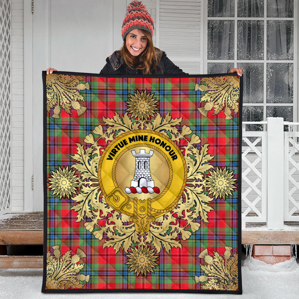MacLean of Duart Modern Tartan Crest Premium Quilt - Gold Thistle Style