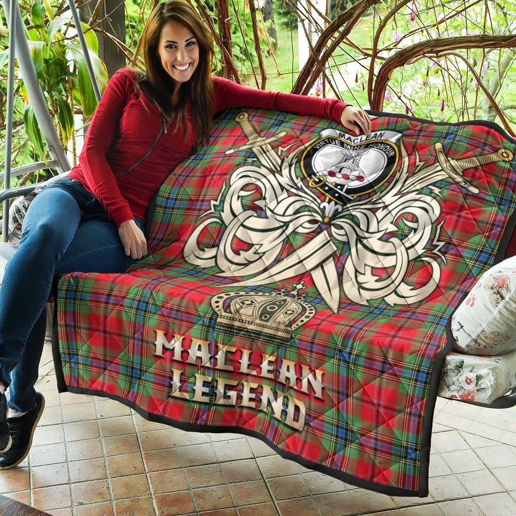 MacLean of Duart Modern Tartan Crest Legend Gold Royal Premium Quilt