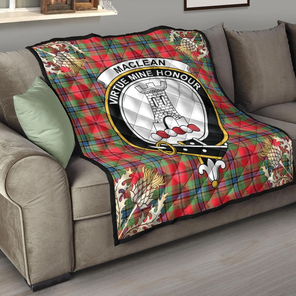 MacLean of Duart Modern Tartan Crest Premium Quilt - Gold Thistle Style