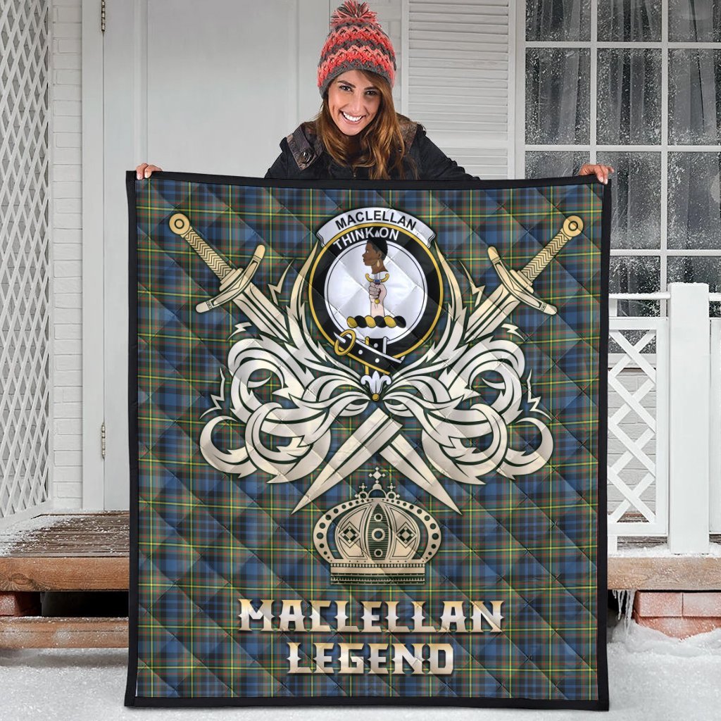 MacLellan Ancient Tartan Crest Legend Gold Royal Premium Quilt