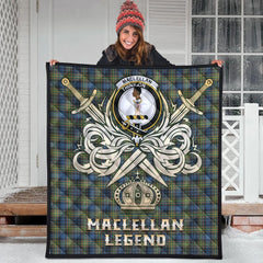 MacLellan Ancient Tartan Crest Legend Gold Royal Premium Quilt