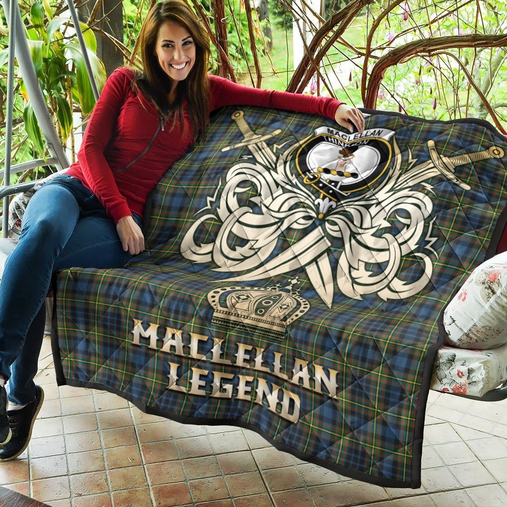 MacLellan Ancient Tartan Crest Legend Gold Royal Premium Quilt