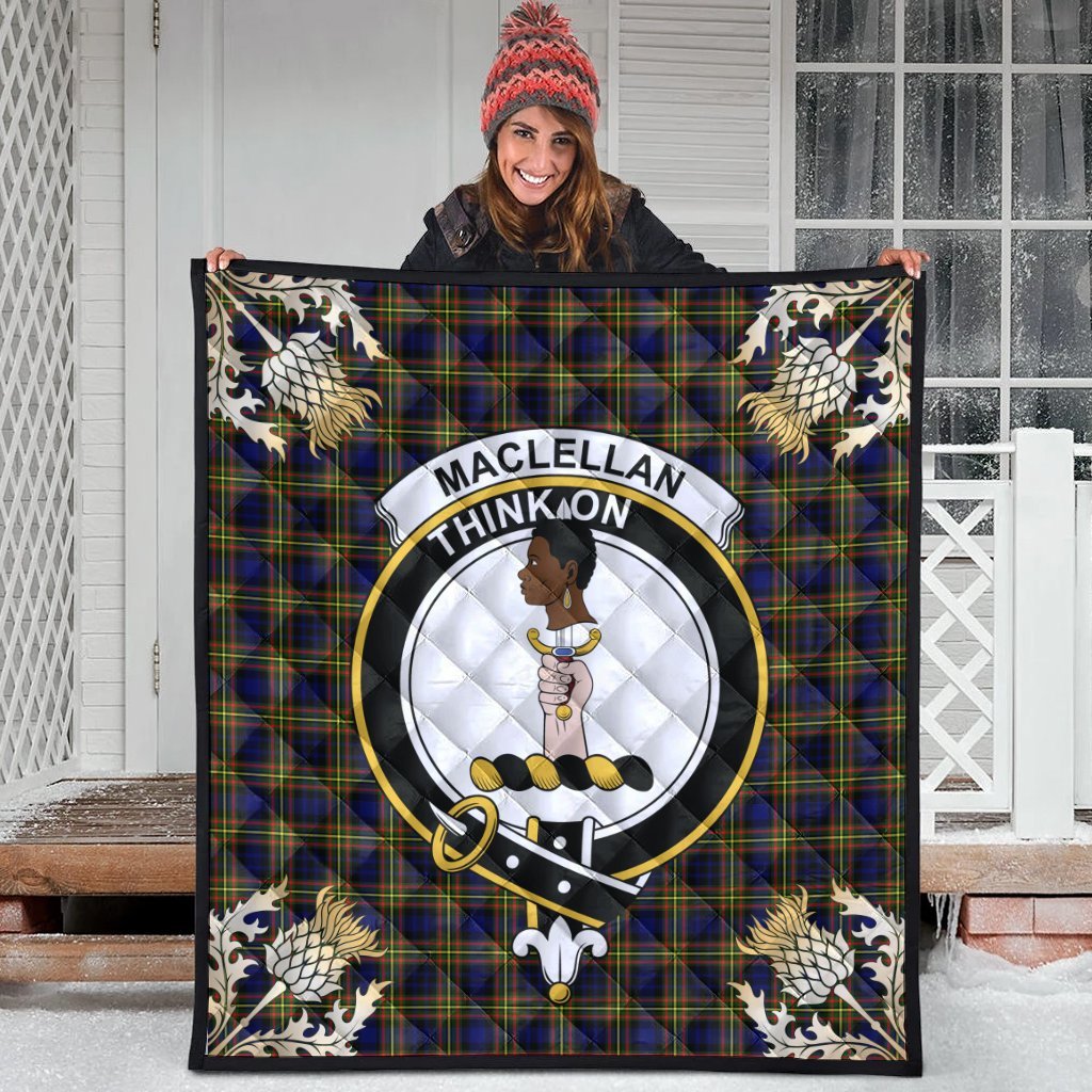 MacLellan Modern Tartan Crest Premium Quilt - Gold Thistle Style