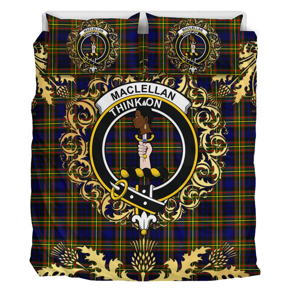 MacLellan Modern Tartan Crest Bedding Set - Golden Thistle Style