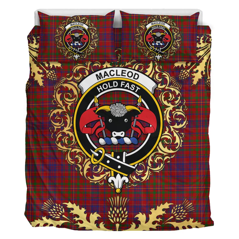 MacLeod Red Tartan Crest Bedding Set - Golden Thistle Style