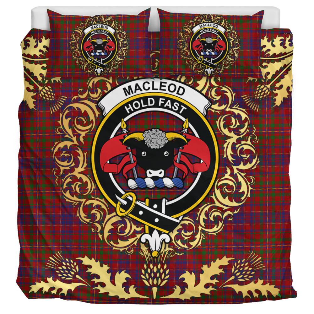 MacLeod Red Tartan Crest Bedding Set - Golden Thistle Style