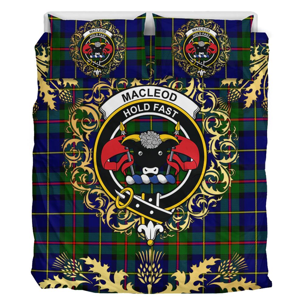 MacLeod of Harris Modern Tartan Crest Bedding Set - Golden Thistle Style