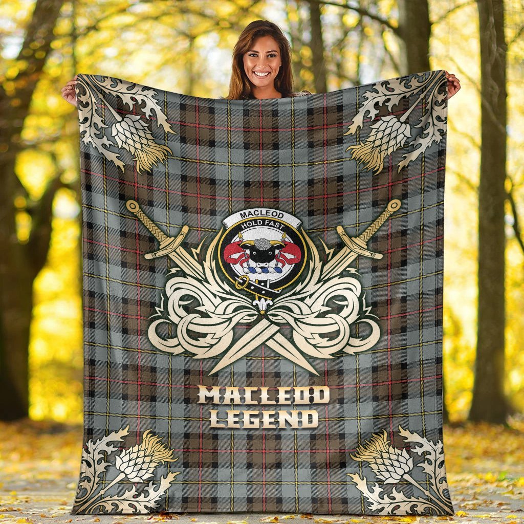 MacLeod of Harris Weathered Tartan Gold Courage Symbol Blanket