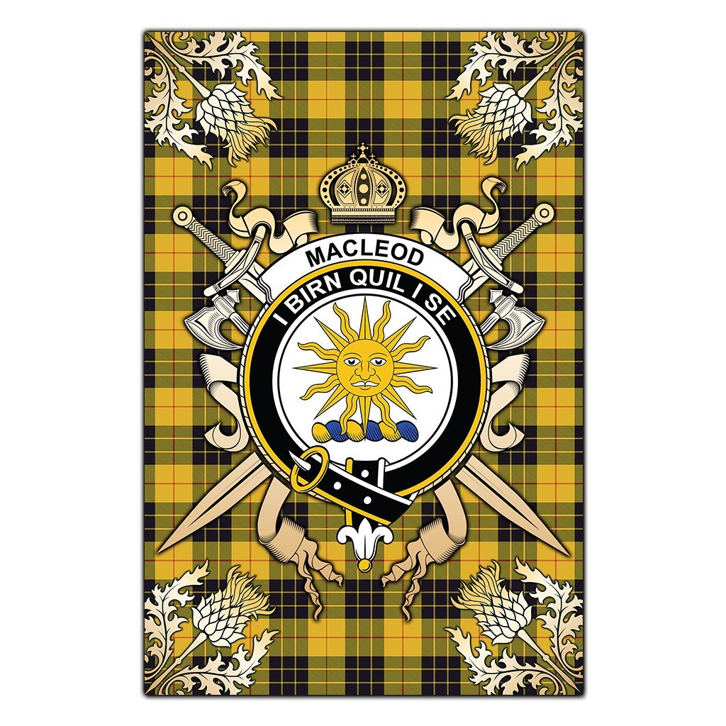 MacLeod of Lewis Ancient Tartan Crest Black Garden Flag - Gold Thistle Style