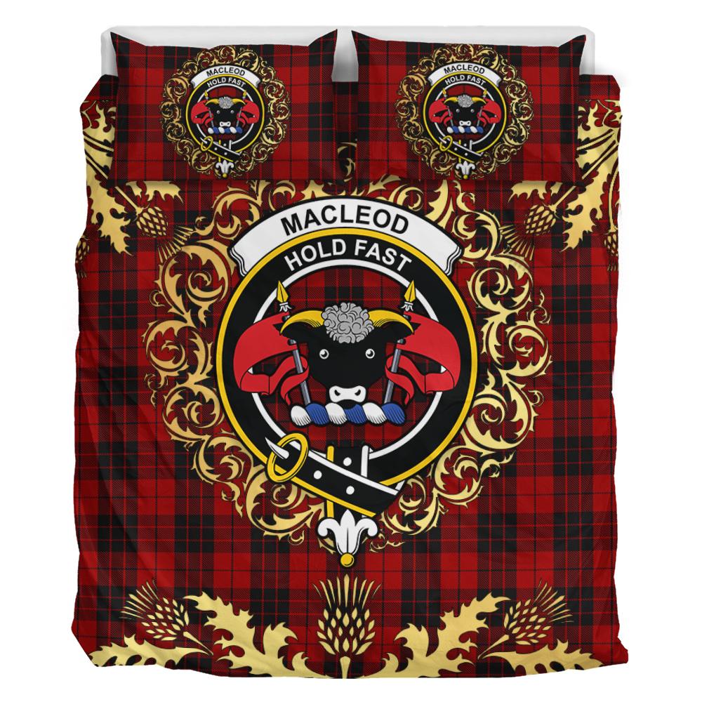 MacLeod of Raasay Highland Tartan Crest Bedding Set - Golden Thistle Style