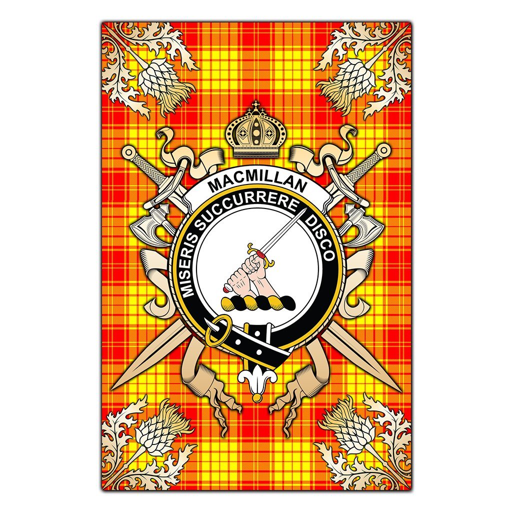 MacMillan Tartan Crest Black Garden Flag - Gold Thistle Style