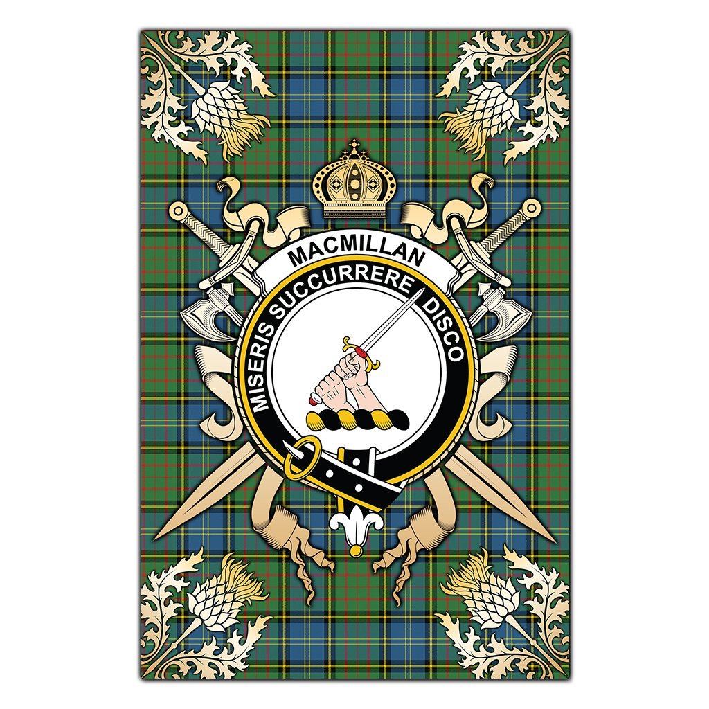 MacMillan Hunting Ancient Tartan Crest Black Garden Flag - Gold Thistle Style