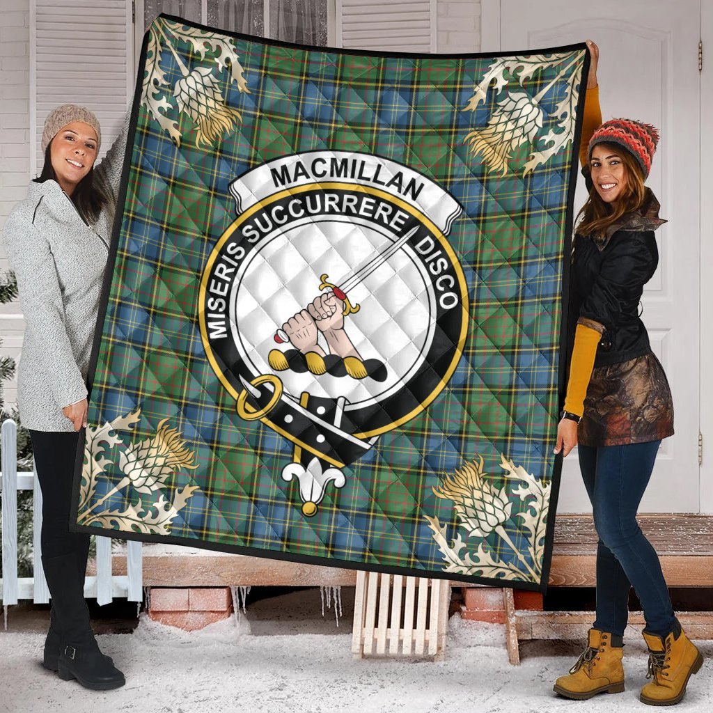 MacMillan Hunting Ancient Tartan Crest Premium Quilt - Gold Thistle Style