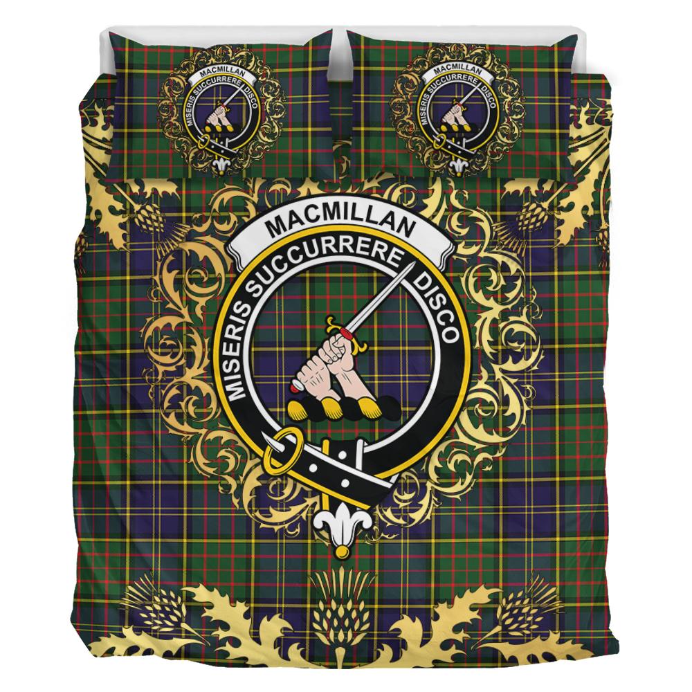 MacMillan Hunting Modern Tartan Crest Bedding Set - Golden Thistle Style