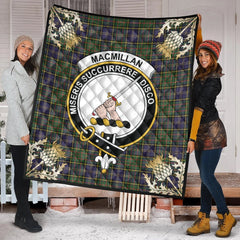 MacMillan Hunting Modern Tartan Crest Premium Quilt - Gold Thistle Style