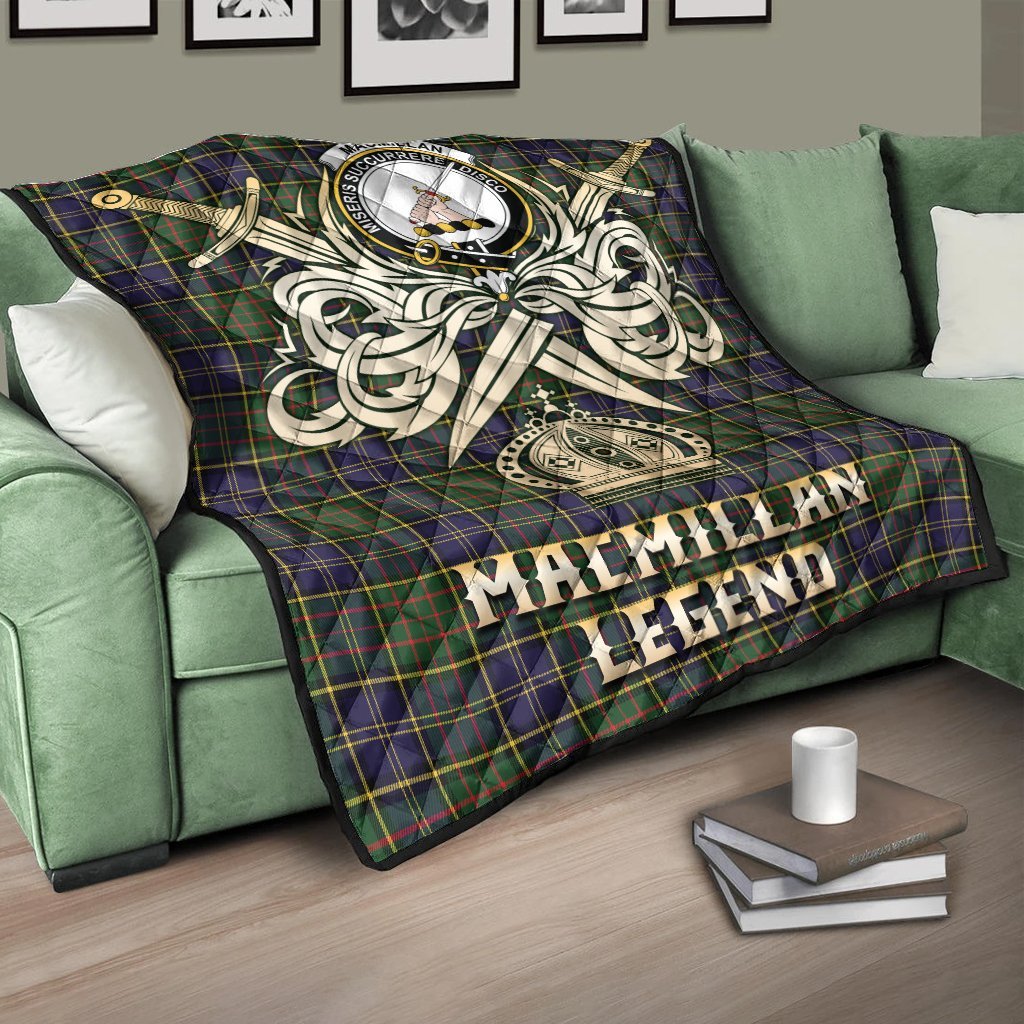 MacMillan Hunting Modern Tartan Crest Legend Gold Royal Premium Quilt