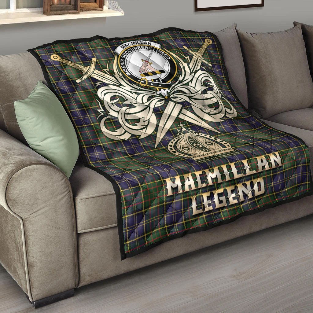 MacMillan Hunting Modern Tartan Crest Legend Gold Royal Premium Quilt