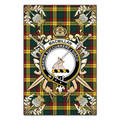 MacMillan Old Modern Tartan Crest Black Garden Flag - Gold Thistle Style