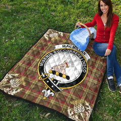 MacMillan Old Weathered Tartan Crest Premium Quilt - Gold Thistle Style