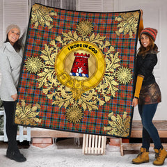 MacNaughton Ancient Tartan Crest Premium Quilt - Gold Thistle Style