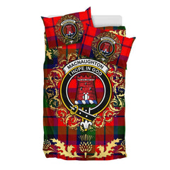 MacNaughton (MacNaughten) Tartan Crest Bedding Set - Golden Thistle Style