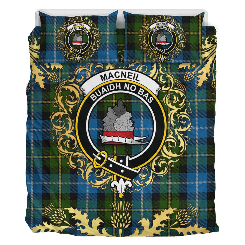 MacNeil of Barra Tartan Crest Bedding Set - Golden Thistle Style