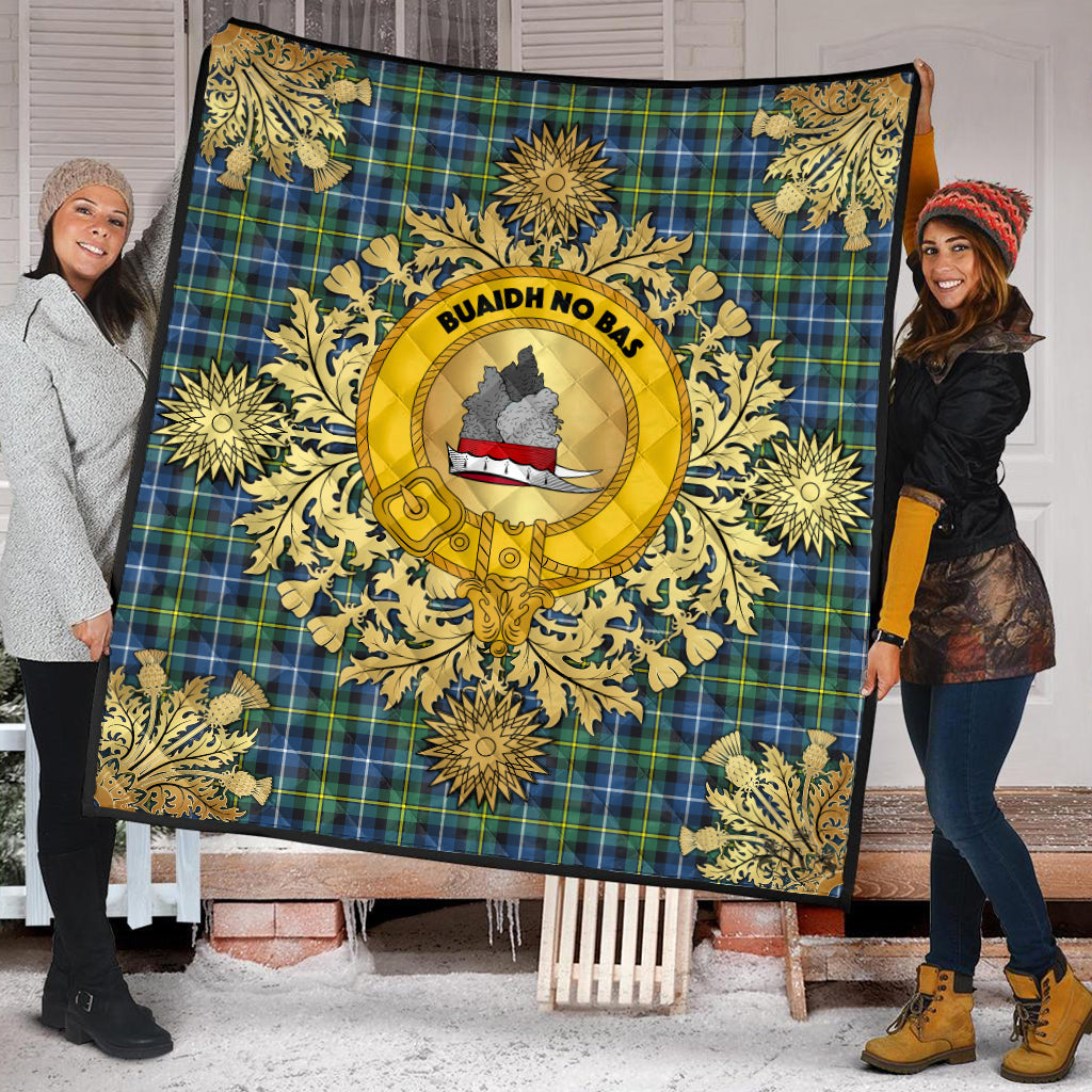 MacNeil Of Barra Ancient Tartan Crest Premium Quilt - Gold Thistle Style