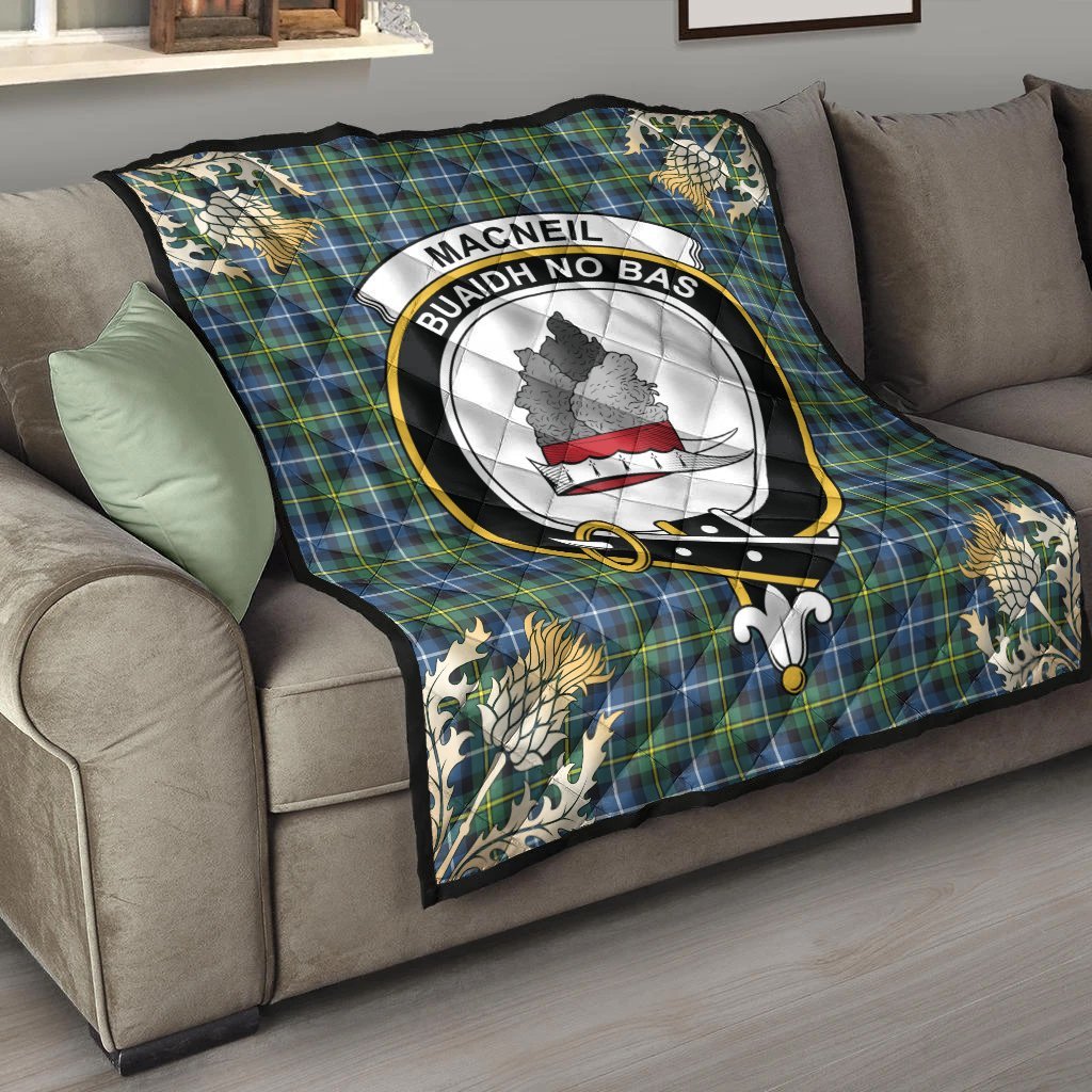 MacNeil of Barra Ancient Tartan Crest Premium Quilt - Gold Thistle Style