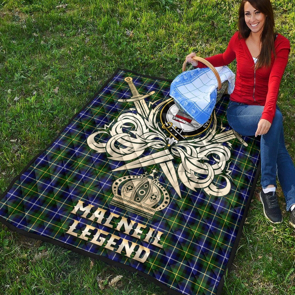 MacNeil of Barra Modern Tartan Crest Legend Gold Royal Premium Quilt