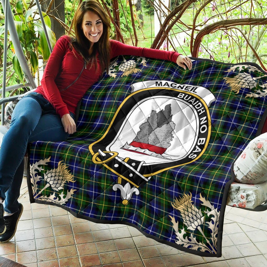 MacNeil of Barra Modern Tartan Crest Premium Quilt - Gold Thistle Style