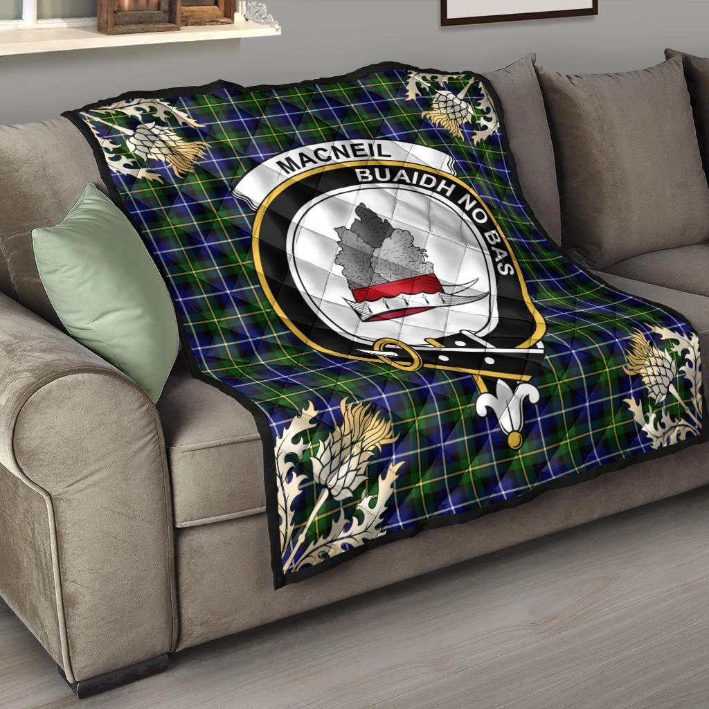 MacNeil of Barra Modern Tartan Crest Premium Quilt - Gold Thistle Style