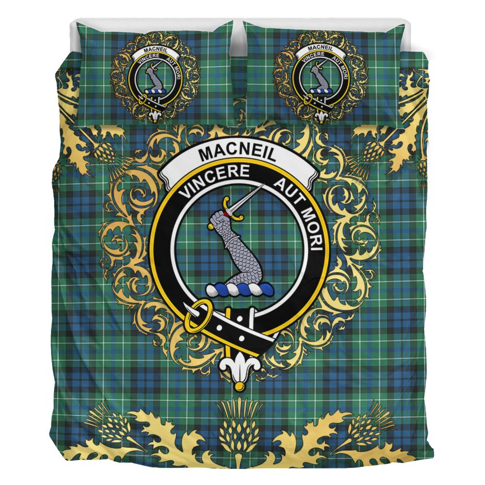 MacNeil of Colonsay Ancient Tartan Crest Bedding Set - Golden Thistle Style